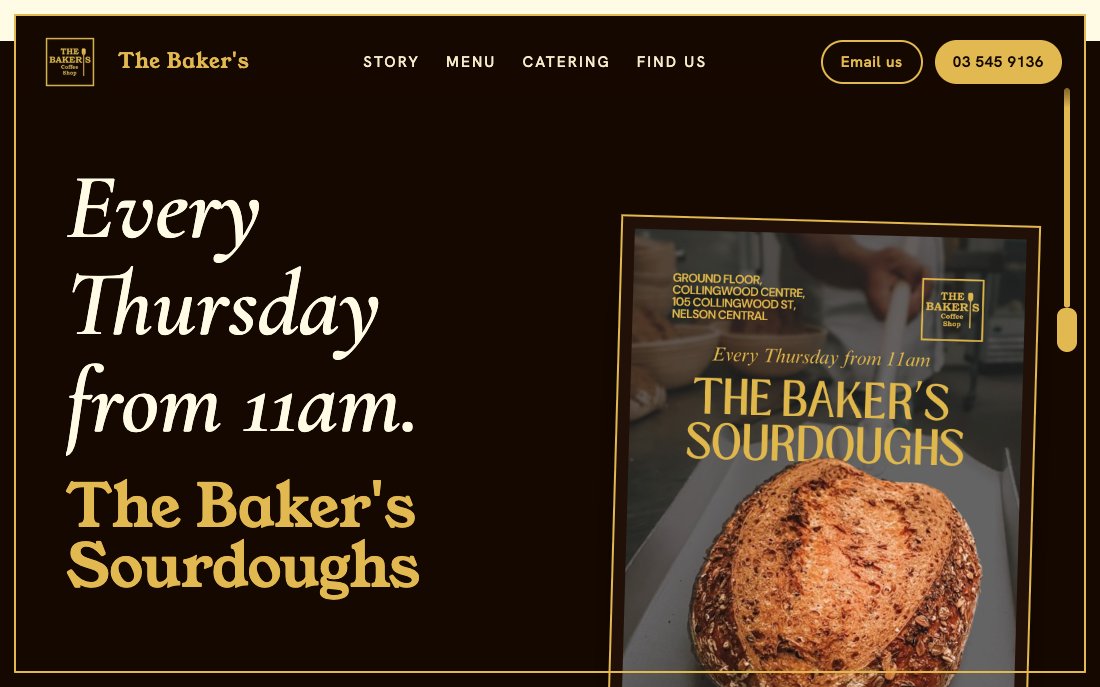 The Baker's Coffee Shop menu