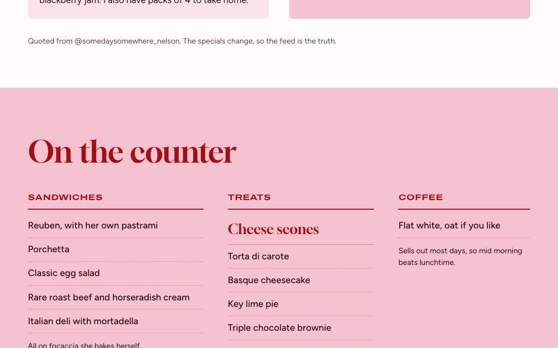 Someday Somewhere counter menu